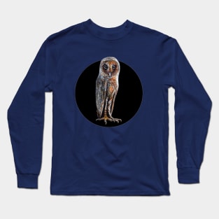 Barn Owl color ink on black Long Sleeve T-Shirt